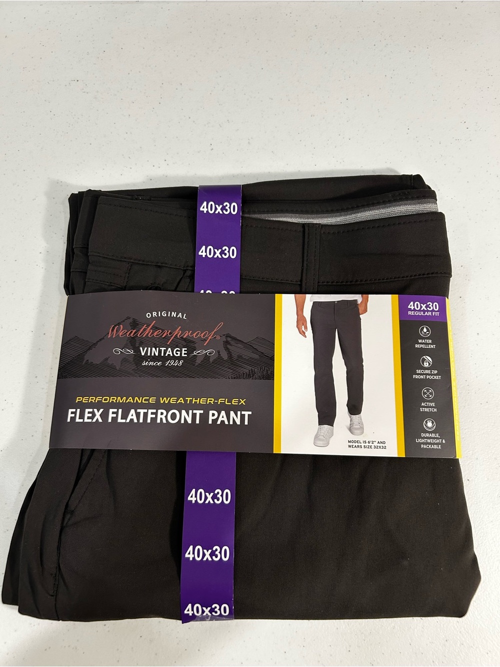 Weatherproof Vintage | Flex Flatfront Pant | Men’s | Charcoal | 40x30 | NWT